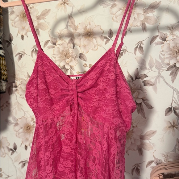 STEVE MADDEN Sheer Lace Tie-Front Cami Tank Top - Pink - Picture 2 of 3